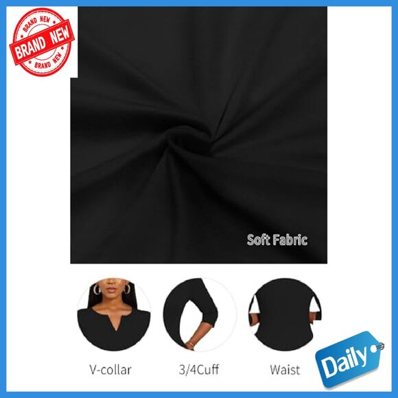 Midi A-Line Fit Flare Dress 3/4 Sleeve V-Neck with Pockets - Picture 7 of 8